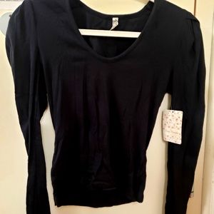 NWT Free People Black Hey Lady Puff Sleeve Top S